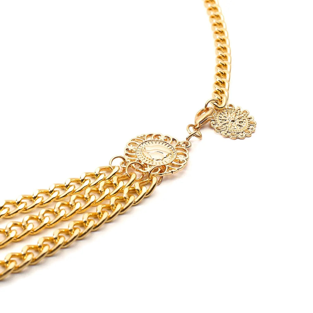 Boho Sexy Sunflower Queen Head Coin Tassel Pendant Waist Belly Belt Chain Women Summer Bikini Rave Body Jewelry Y2K Accessories
