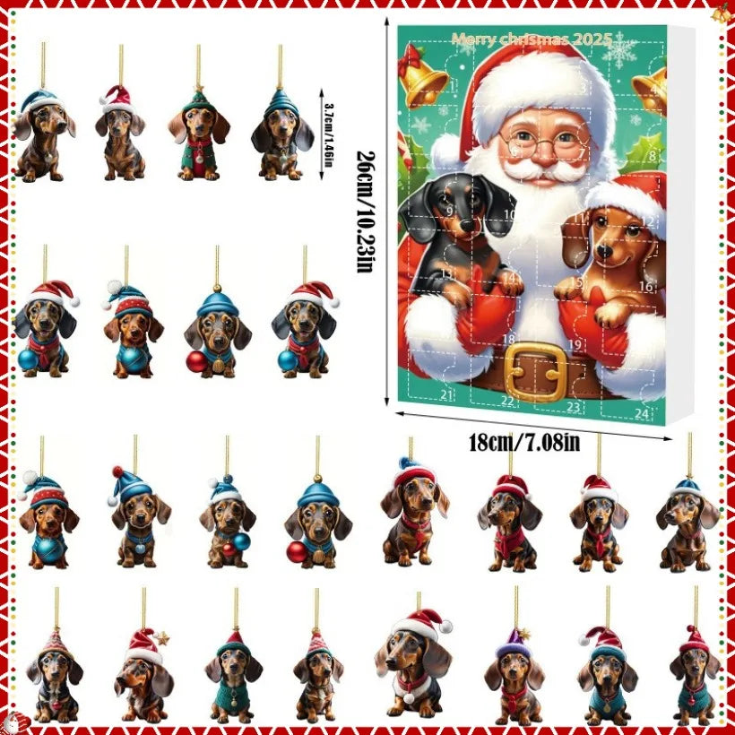 Christmas Advent Calendar 2025 | 24-Day Dachshund Pendant Countdown Blind Box | Holiday Surprise Gift & Tree Decor