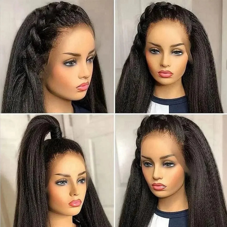 Kinky Straight 13x4 Lace Front Wig Pre Plucked Yaki Brazilian 4x4 Transparent Lace Closure Human Hair Wig With Natural Hairline