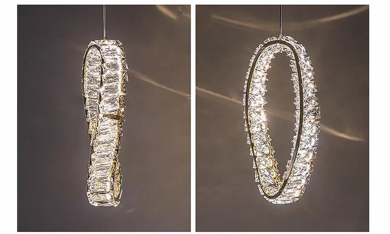 Luxury LED Crystal Pendant Light | Modern Chandelier for Bedroom & Living Room | 3 Color Modes | 90–260V