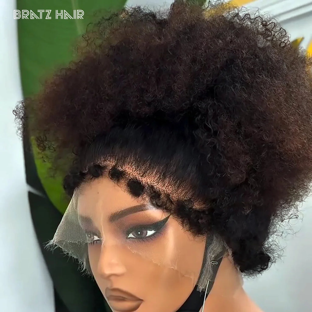 4C Kinky Edges Afro Curly Human Hair Wigs HD Transparent 360 Full Lace Frontal Wig Pre Plucked 360 Full Lace Human Hair Wigs