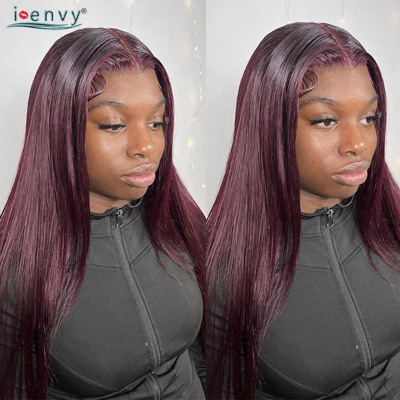 Ginger Blonde Lace Front Wigs Wear & Go 28inch Peruvian 13*1 Part Lace Front Human Hair Wig Remy 180% Colored Lace Wig Burgundy
