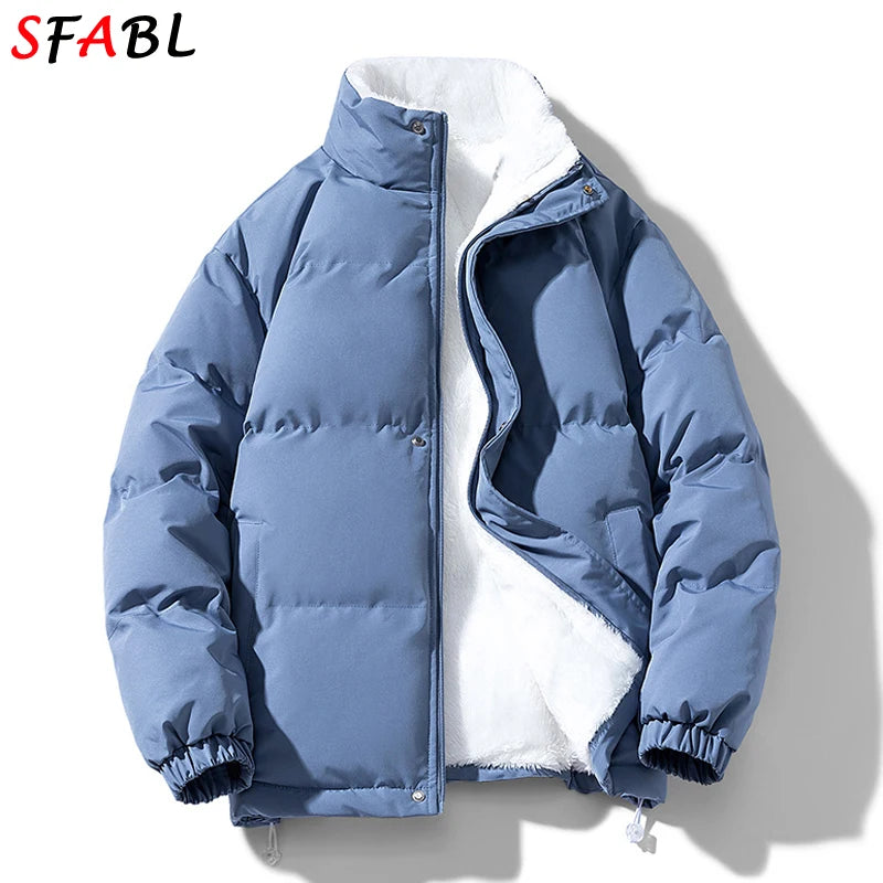 Men's Hooded Fleece-Lined Winter Parka – Korean Style Zip Jacket with Pockets