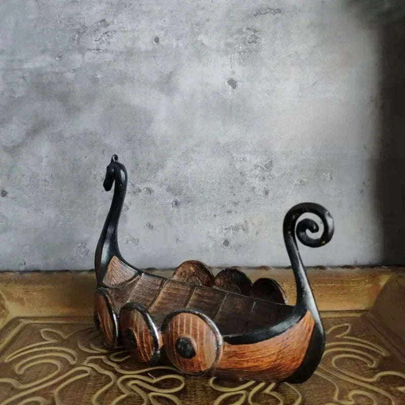 Nordic Viking Ship Resin Ornament | Retro Dragon Head Longship Desktop Decor | Antique Nautical Home Decoration Gift