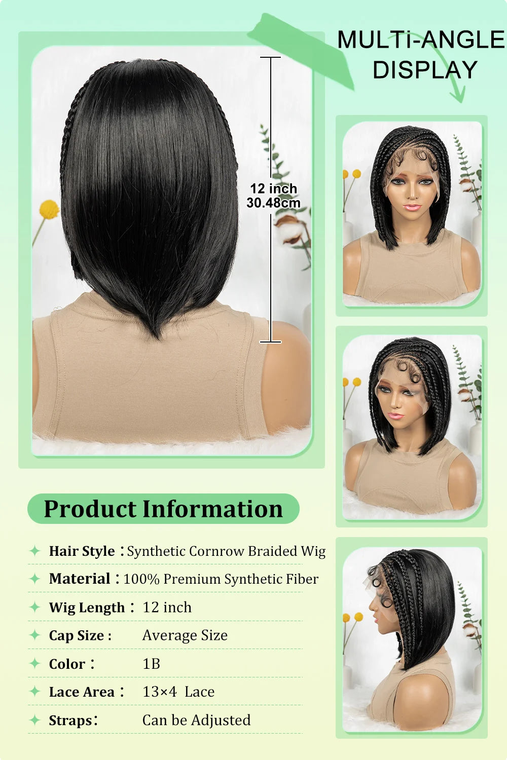 Synthetic Cornrow Braided Wigs Straight 13x4 Lace Frontal Wig With Baby Hair Partition Design With Braided For Black Women