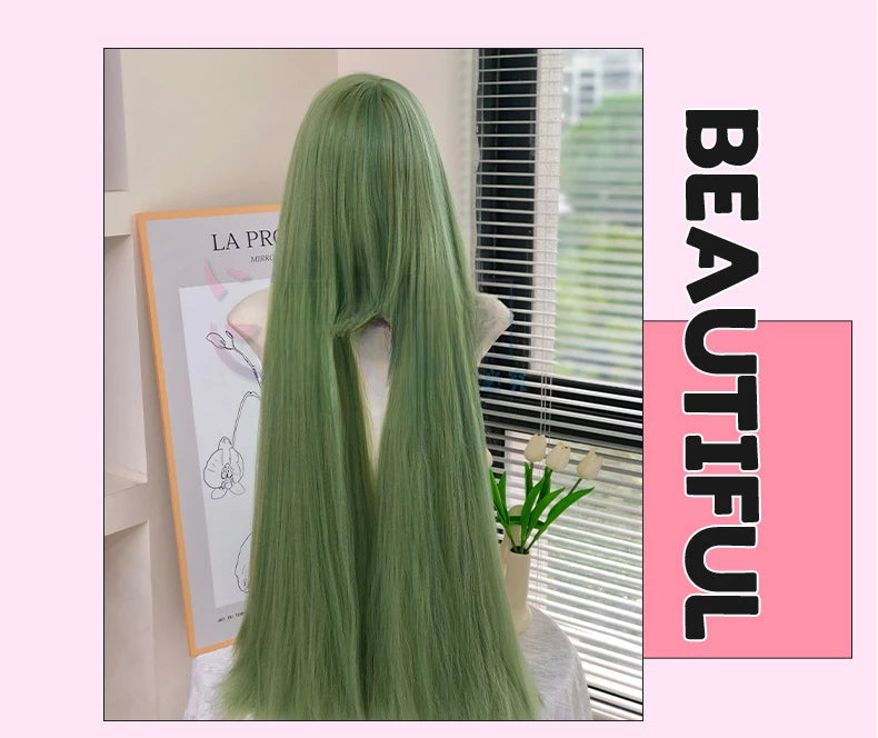 Cosplay Wig 100cm Extra Thick and Long Straight Wig with Bangs Anime Heat Resistant Fiber Christmas Halloween Cosplay Party Wigs