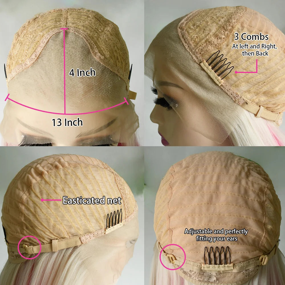 13x4 HD Short Ombre Blonde Wig Straight Bob Lace Front Wig Pre Plucked Synthetic Short Lace Frontal Wig Glueless Daily Cosplay