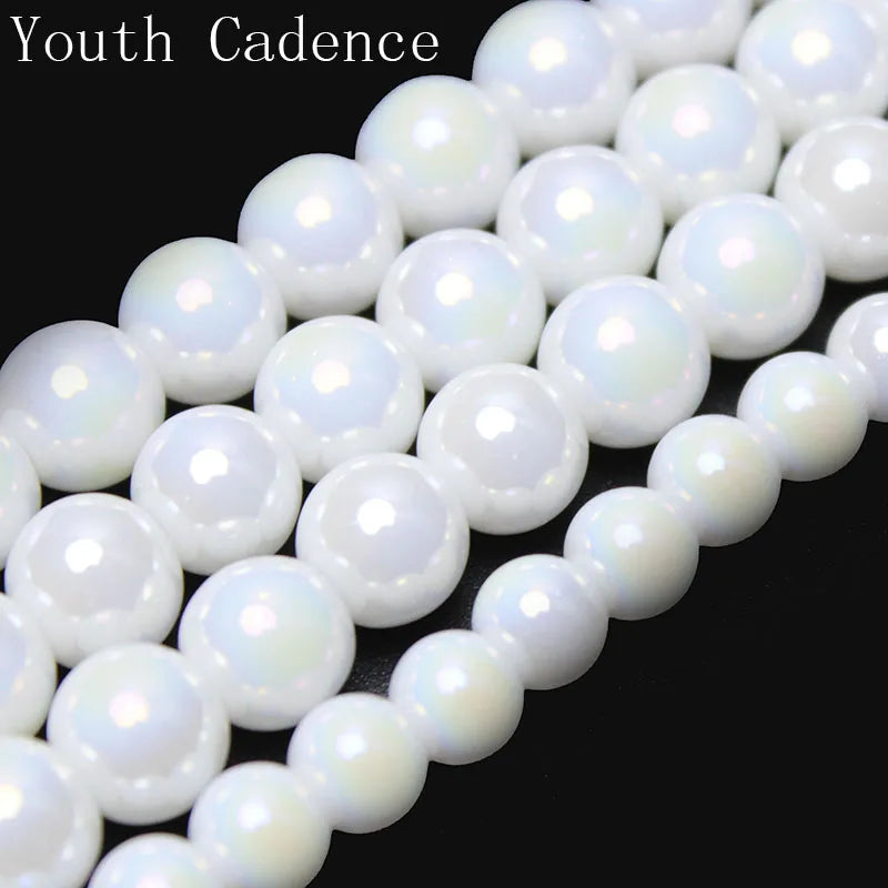 Natural AB Color Porcelain White Crystal Beads Glass Round Loose Beads For Jewelry Making DIY Necklace Bracelet 15inches 6/8/10m