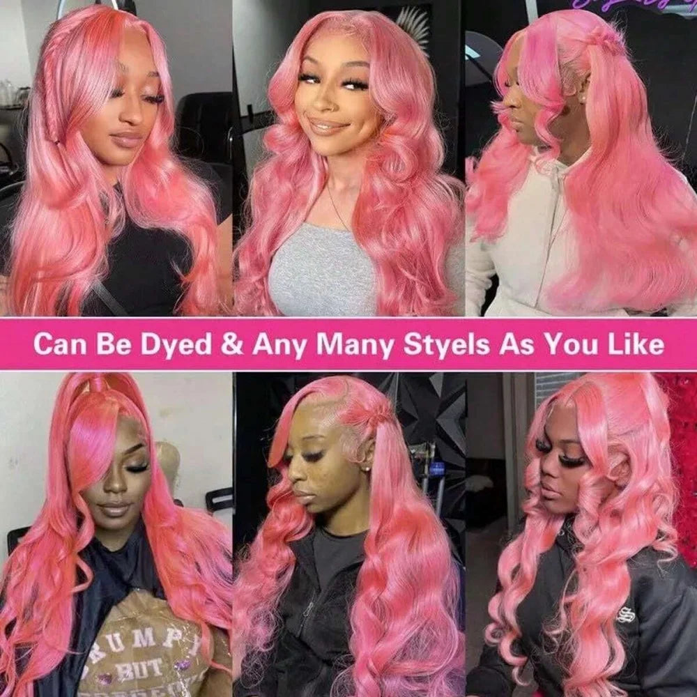 13x6 Pink Body Wave Lace Front Wigs For Women Long Wavy Hair Wig Soft Lace Wig With Natural Hairline Human Hair Party Cosplay