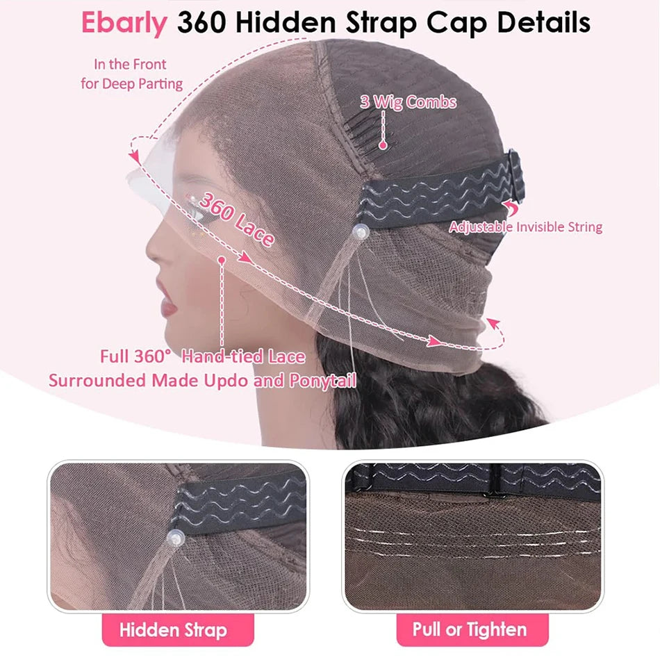 Invisi Draw-strings Kinky Straight 360 Glueless Wig PreCut Lace InvisiFit Strap Wear Go Wig Hidden Strap 360 Full Lace Front Wig