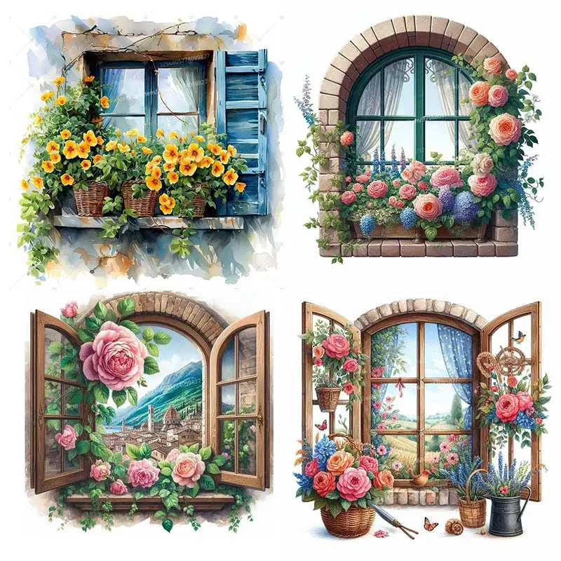Watercolor Flower Wall Stickers | Removable PVC Window & Sofa Decals | Pastoral Floral Home Decor