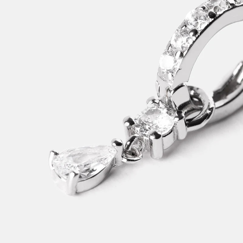 WOMEN 925 Silver Needle Water Drop Geometric Zircon White Zircon Crystal Flowers Pendant Hoop Earrings Fashion Wedding Jewelry