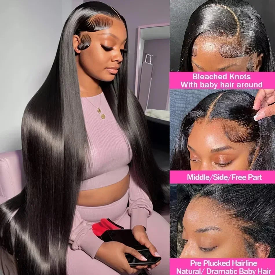 360 Full Lace Bone Straight Wig Human Hair Pre Plucked HD 13X4 Lace Front Wig 30 Inch Glueless Pre Cut 5X5 Closure Wig For Women