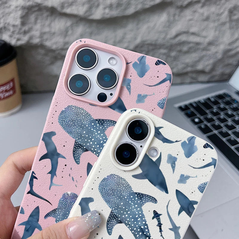 Whale Pattern Case For iPhone 17e 17 16 15 14 Pro Max 13 12 Pro Max 11 16e Shockproof Soft Silicone Leather Texture Phone Cover
