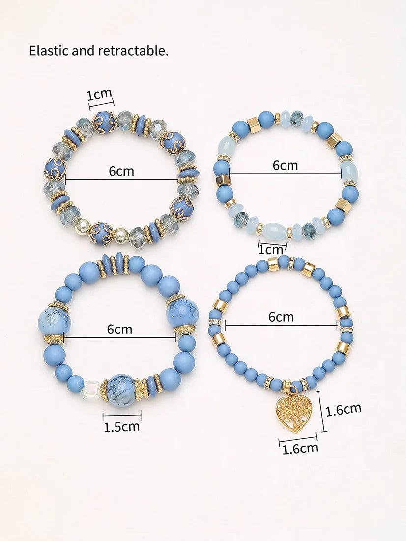 New Acrylic Beads Chain Bracelet Set For Women Tree Of Life Charm Elastic Bangle Female Bohemian Jewelry Accessories