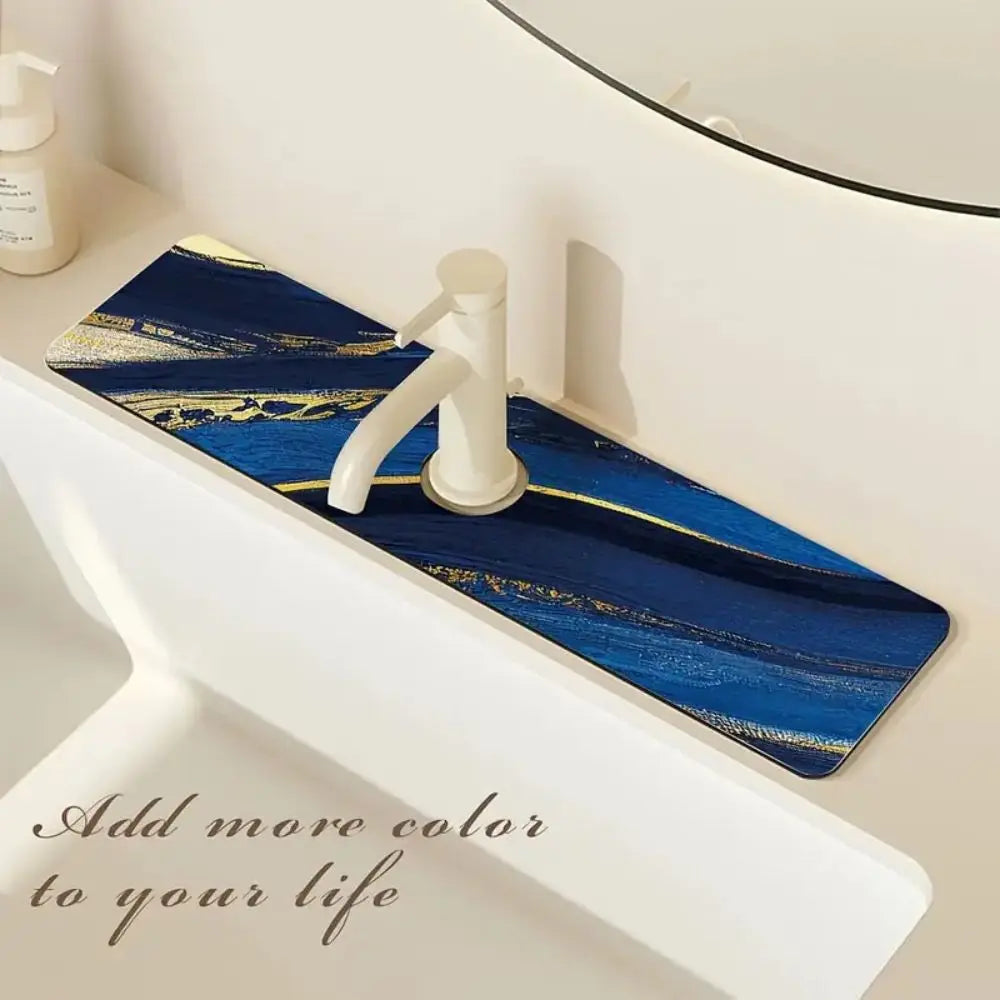 VIKAMA Faucet Pad, White Marble Faucet Absorber Pad, Kitchen Countertop Accessories, Diatom Mud Faucet Pad Home Decor