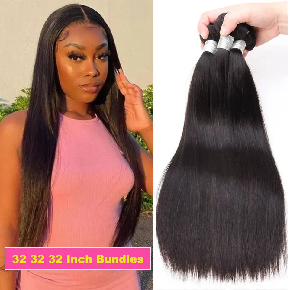 Brazilian 30 40 Inch Raw Virgin Unprocessed Human Hair Extensions Bone Straight Human Hair Weave Bundles 1/3/4 Pcs Double Wefts