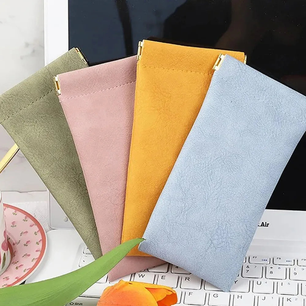 New Soft Leather Sun Glasses Pouch Simple Solid Eyewear Storage Bags PU Waterproof Bag Case Gifts Eyewear Accessories
