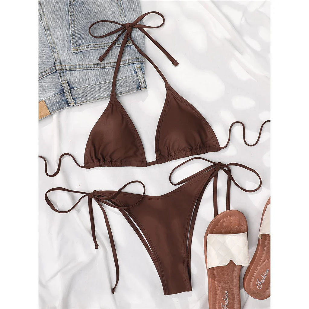 Brazilian Halter Bikini Set – Women's Padded Two-Piece Swimsuit (7 Colors)