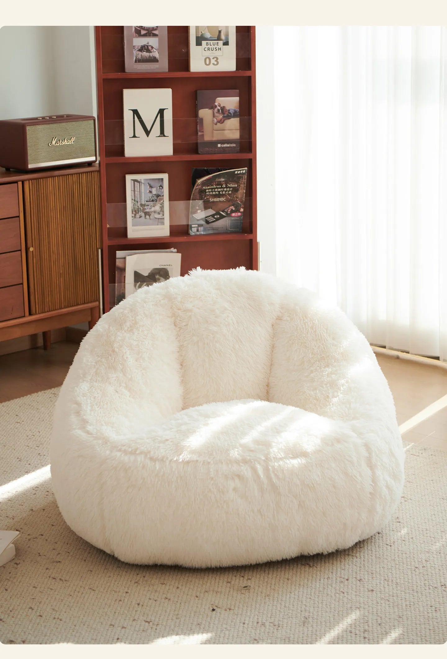 Cute White Nordic Children's Sofa – Recliner Lazy Puff for Kids' Living Room