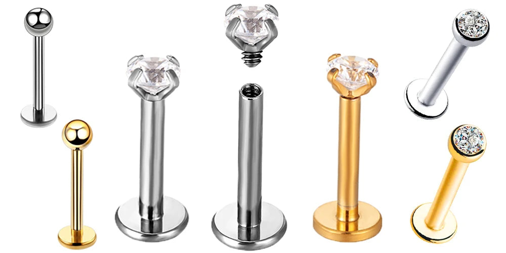 10Pc/50Pc G23 Ttianium Labret Ear Lip Stud Jewelry Square CZ Stone Cartilage Tragus Earring Tongue studs Threaded Body Jewelry