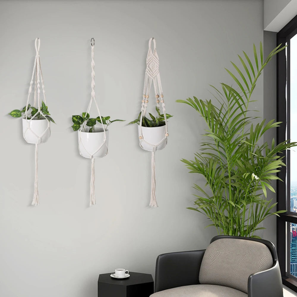 Garden Plant Hanging Basket Cotton Rope Hanger Plant Flower Basket Pot Planter Hanger Handmade Macrame Pot Pocket Home Decor 1pc