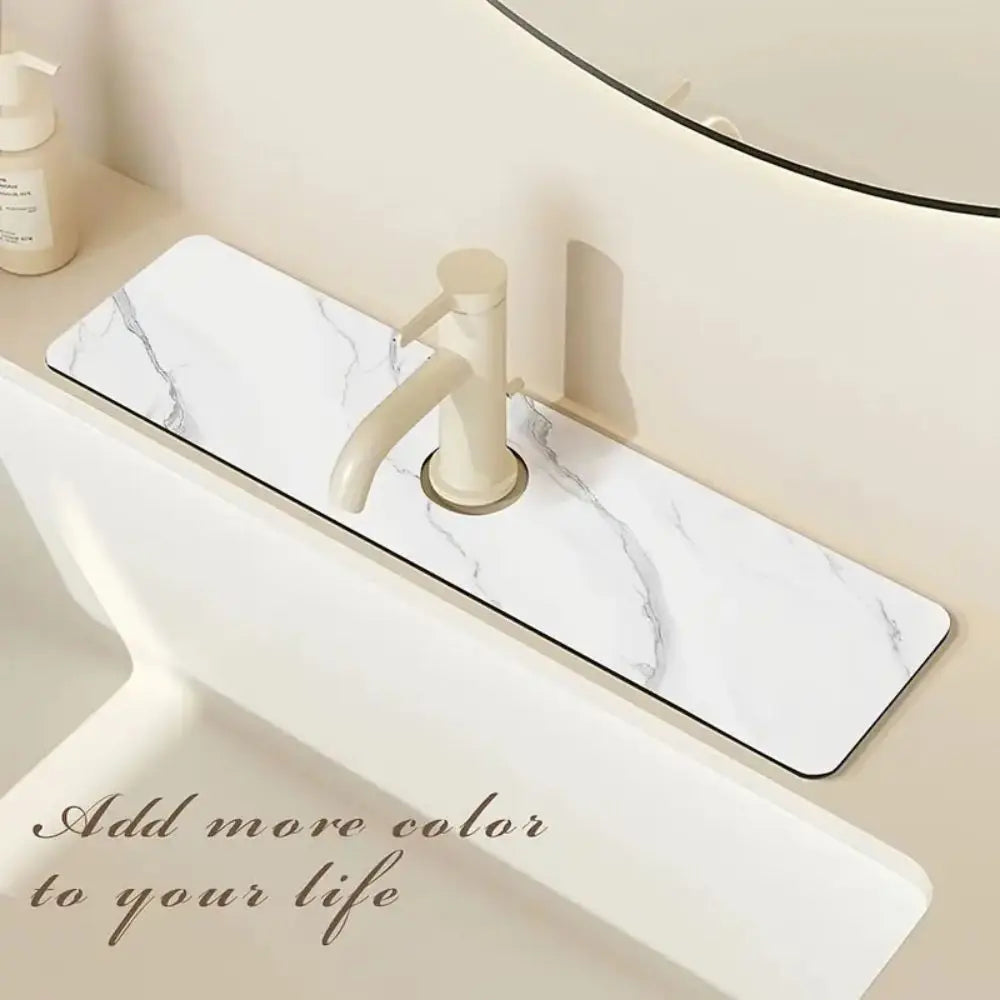 VIKAMA Faucet Pad, White Marble Faucet Absorber Pad, Kitchen Countertop Accessories, Diatom Mud Faucet Pad Home Decor