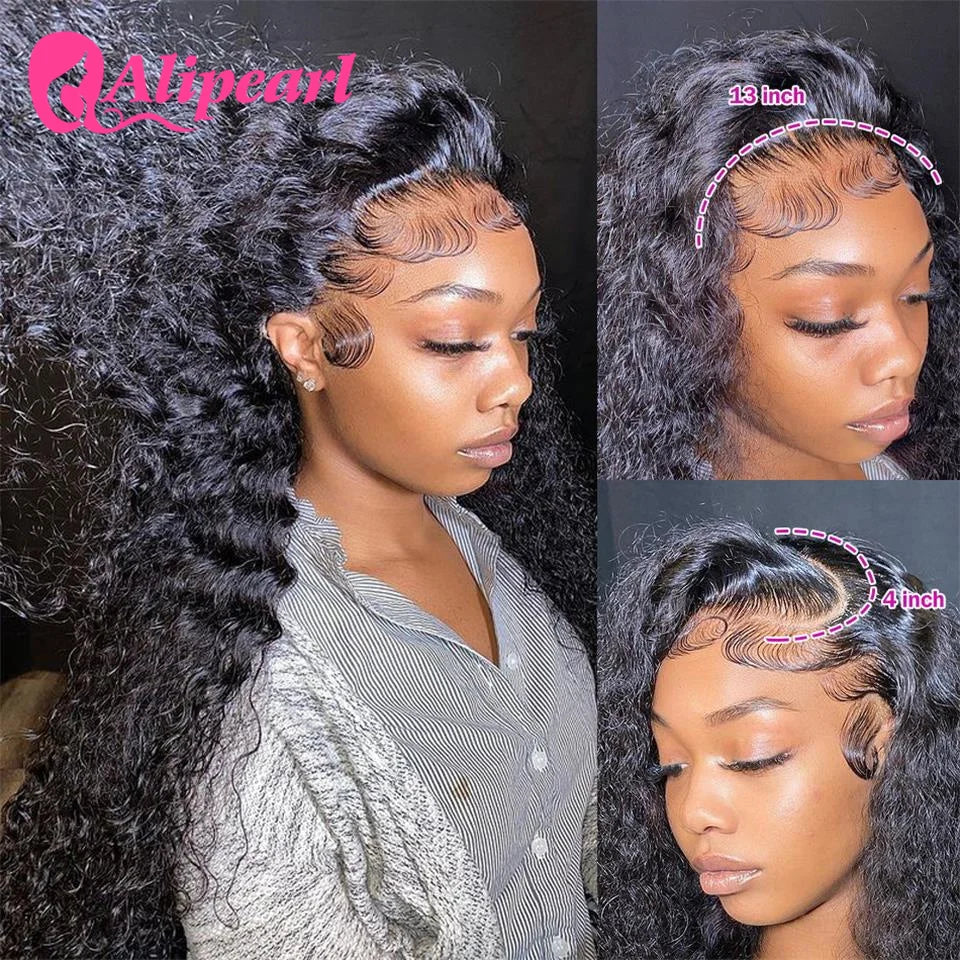 AliPearl 30Inch Lace Front Human Hair Wigs Brazilian Kinky Curly 13x4 Wig For Women Pre Plucked 180% Density