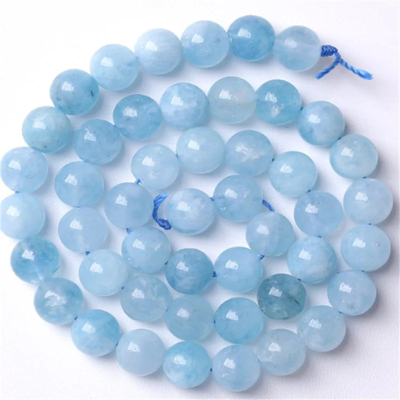Natural Aquamarines Stone Beads Blue Round Gemstone Bead for DIY Bracelet Necklace Charms Jewelry Making Beaded Accessories