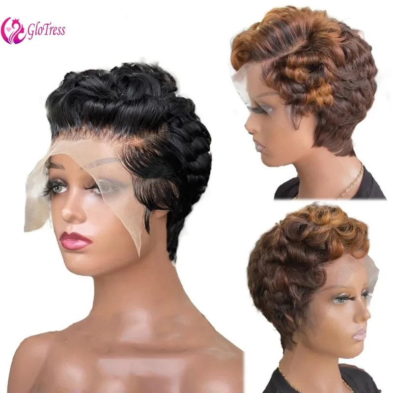 Full Hand Weaving Short Curly Wig 13*4 Lace Frontal Design Brazilian Virgin Remy Human Hair New Style Comfortable & Natural Fit
