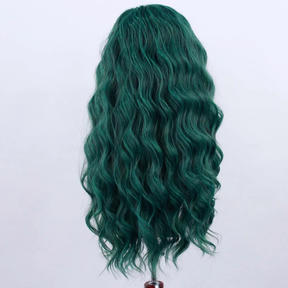 Dark Green Wig Long Curl Wig Synthetic Lace Front Wig Natural Wave Lace Wigs for Women Dailly Use Cosplay Loose Curly Wig Party