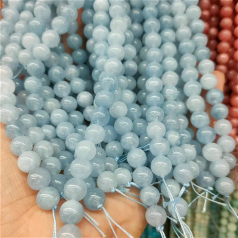 Natural Aquamarines Stone Beads Blue Round Gemstone Bead for DIY Bracelet Necklace Charms Jewelry Making Beaded Accessories