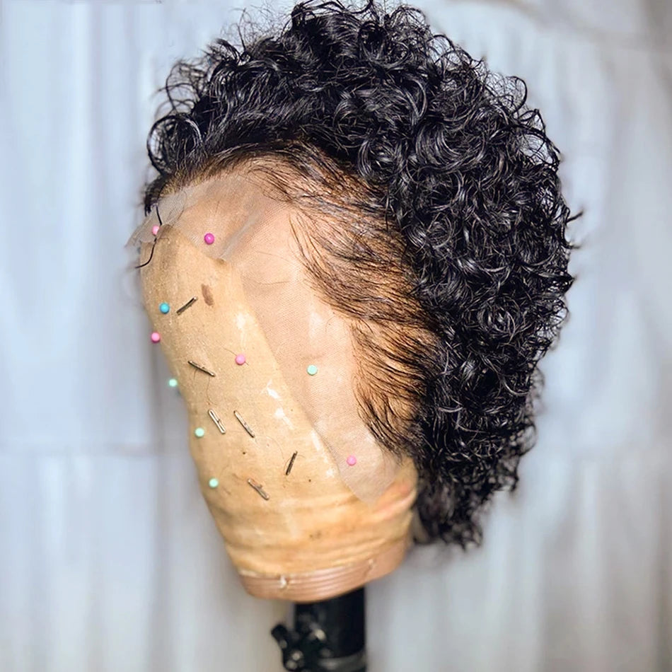 Pixie Cut Wig Water Wave Transparent Lace Frontal Wigs 13x1 Short Bob Human Hair Wigs For Women Perruque Cheveux On Sale 180%