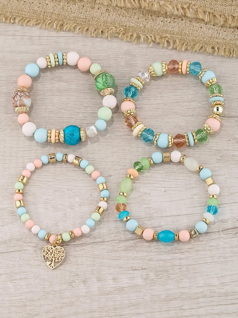 New Acrylic Beads Chain Bracelet Set For Women Tree Of Life Charm Elastic Bangle Female Bohemian Jewelry Accessories