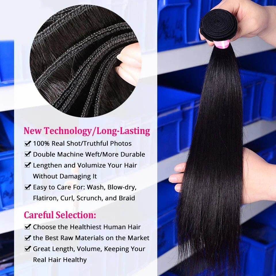 Brazilian 30 40 Inch Raw Virgin Unprocessed Human Hair Extensions Bone Straight Human Hair Weave Bundles 1/3/4 Pcs Double Wefts