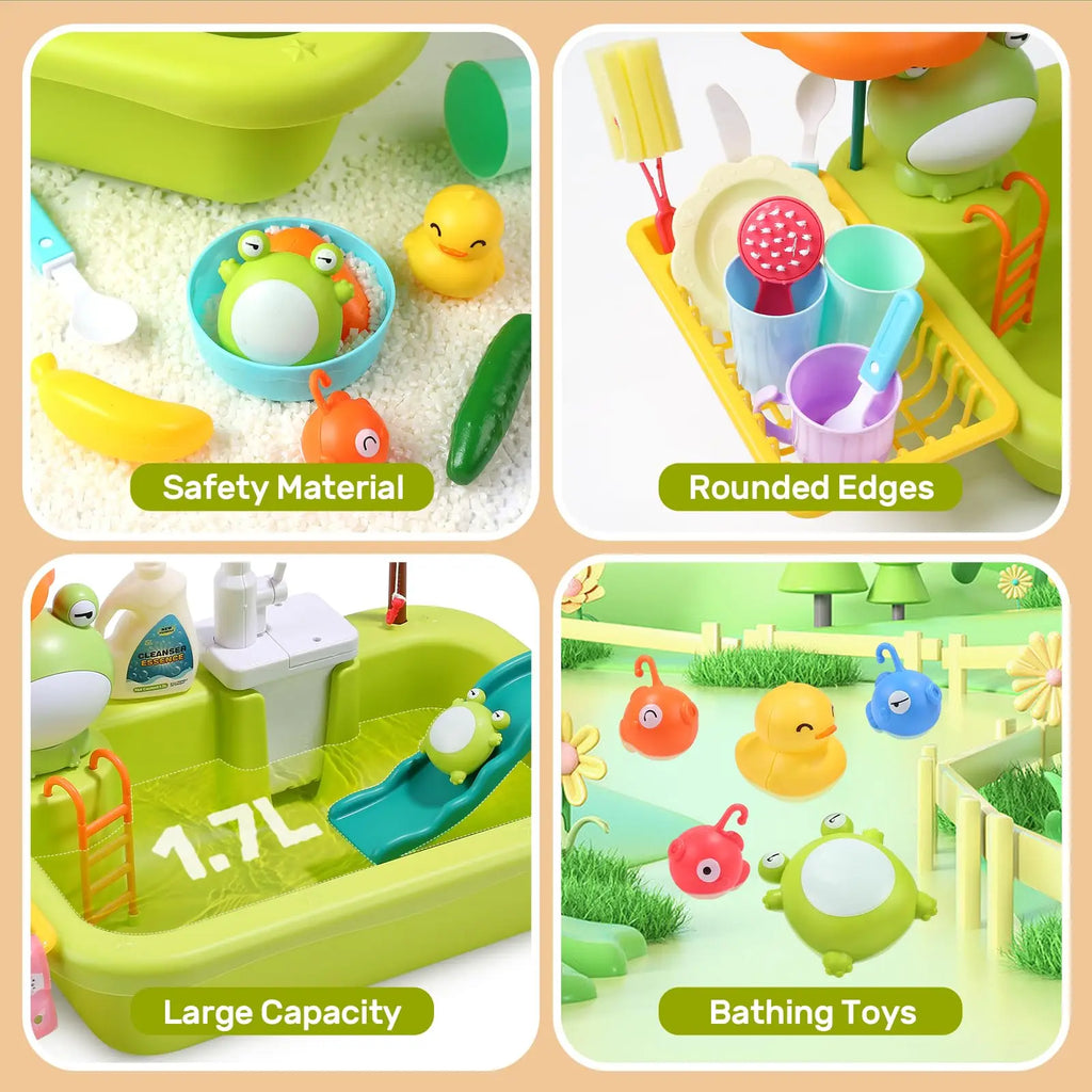 Kids Electric Kitchen Sink Toy – Pretend Play Dishwasher with Running Water & Fishing Game for Girls