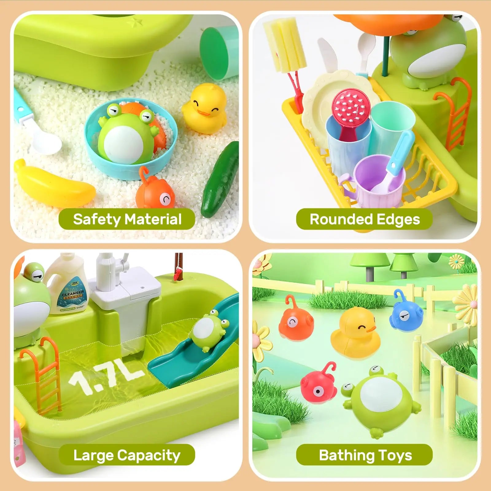 Kids Electric Kitchen Sink Toy – Pretend Play Dishwasher with Running Water & Fishing Game for Girls
