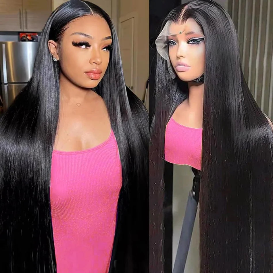 Straight Hd Lace Wig 13X6 Human Hair 40 Inch Lace Front Wig 13X4 Lace Frontal Wig 250 Density Brazilian Hair Natural Black Color