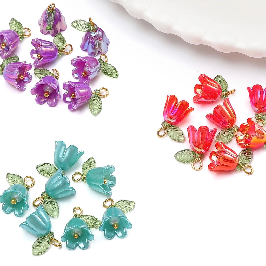 11x14mm 2-10Pcs acrylic lily of the valley flower bud beads plated with colored loose beads, handcrafted DIY making jewelry brac