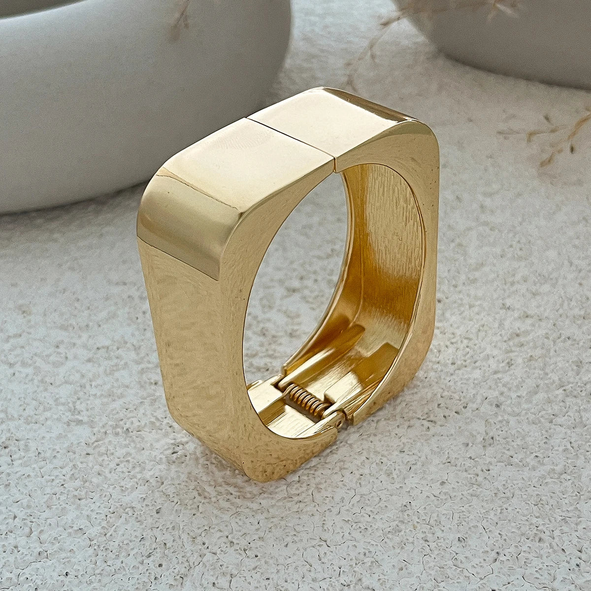 Ingemark Punk Big Chunky Metal Wide Cuff Bangles for Women Fashion Statement Vintage Geometric Spring Bracelets Grunge Jewelry
