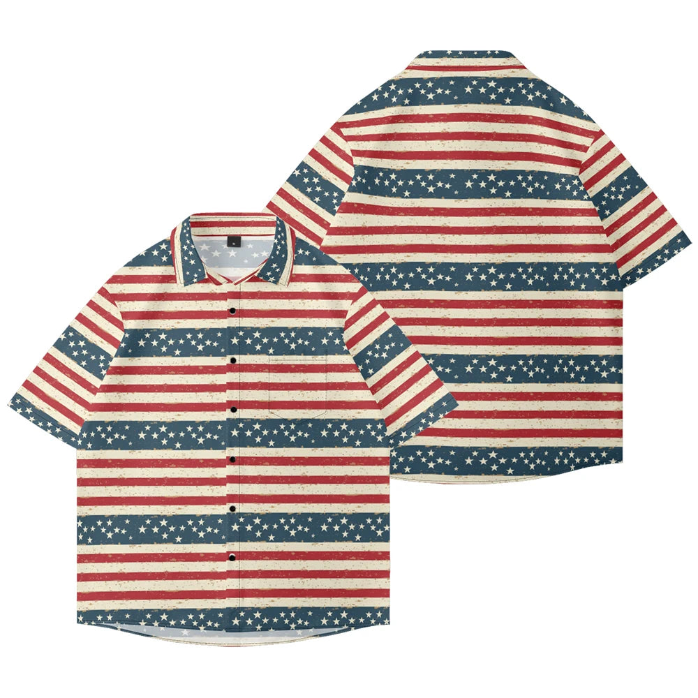 Men's American Flag Hawaiian Shirt – 4th of July Button-Up