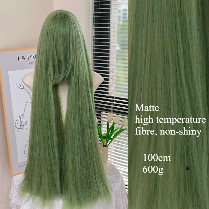 Cosplay Wig 100cm Extra Thick and Long Straight Wig with Bangs Anime Heat Resistant Fiber Christmas Halloween Cosplay Party Wigs