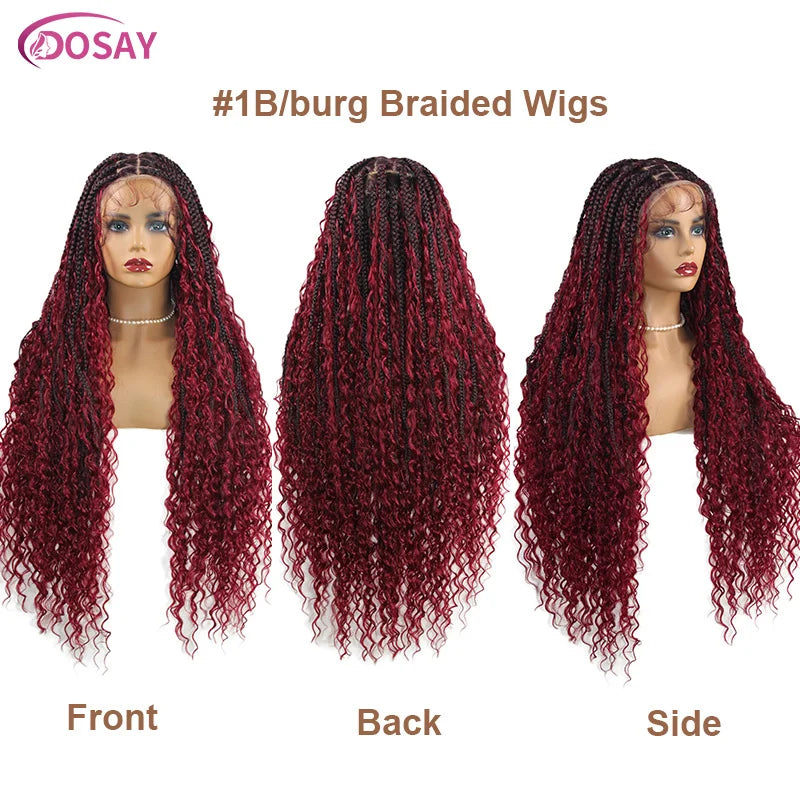 Blonde 613 Full Lace Front Synthetic Braided Wigs Boho Box Braids Wig 32'' Square Knotless Braided Wig With Curly Ends For Woman