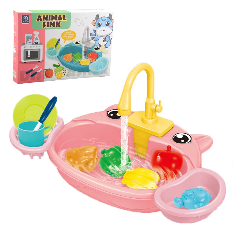 Kids Mini Kitchen Sink Toy Set – Simulated Dishwashing Play House Game for Children