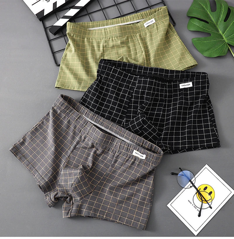 Men's Underwear Breathable Loose Mid Waist Sexy Plaid Homewear Panties Cotton Comfortable Boxer Shorts Elastic Mens Underpants