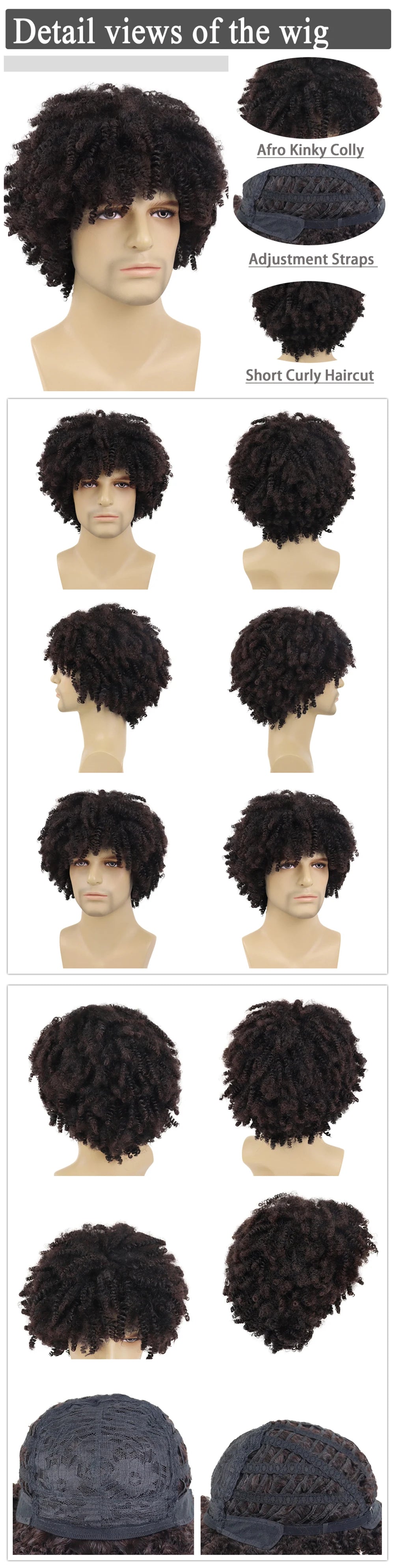 Synthetic Big Curly Wigs for Men Black Mixed Brown African Elastic Curls Hair Short Afro Wig Daily Breathable Man Wig Braided