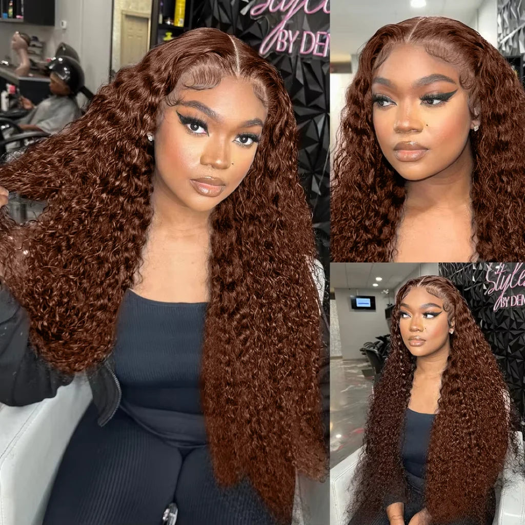 Chocolate Brown Deep Wave Curly Wigs Human Hair 36 Inch Lace Front Human Hair Wig 13x6 Hd Lace Frontal Wig Human Hair For Women