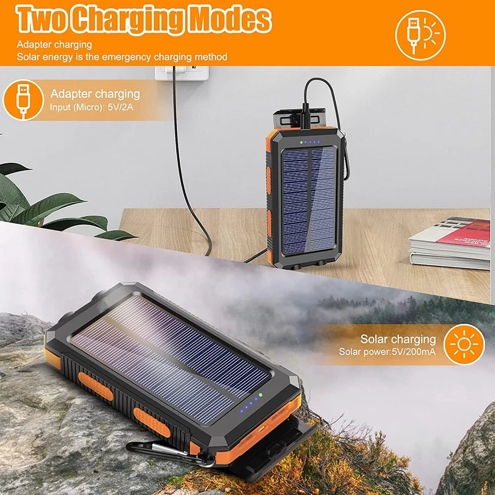 Solar Power Bank – 80000mAh Portable Charger with Strong LED Light for All Smartphones