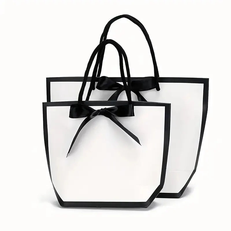 5pcs Ribbon Bow White Pardboard Paper Tote Gift Bags with Handles Shopping Party Wedding Party Birthday Retail Bags