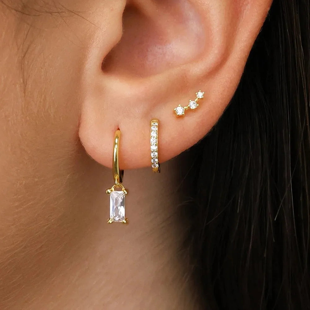 3 Pairs Exquisite Zircon Little Huggies Hoop Earrings Set for Women Stainless Steel Unique Cartilage Earring Piercing Jewelry